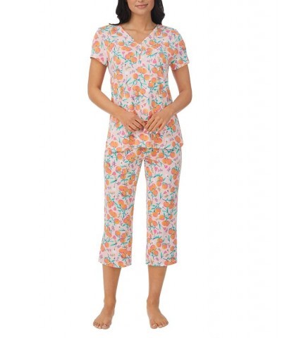 Women's Short-Sleeved Top & Capri Pants Pajama Set Pink $18.92 Sleepwear