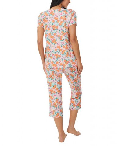 Women's Short-Sleeved Top & Capri Pants Pajama Set Pink $18.92 Sleepwear