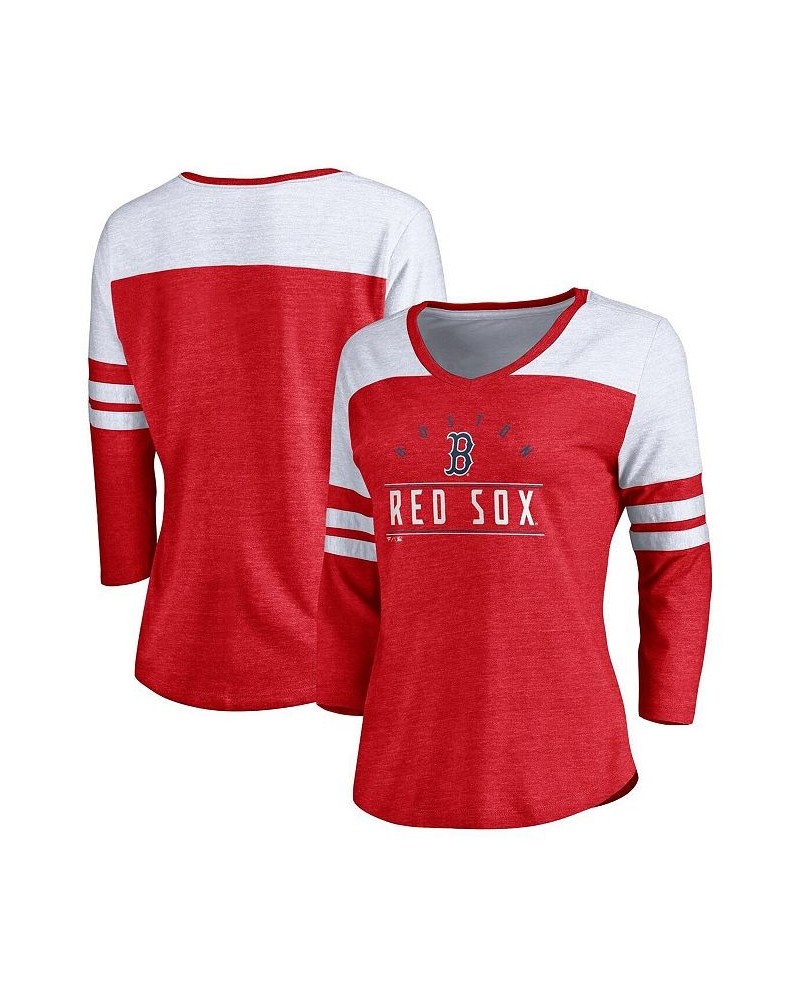 Women's Branded Heather Red Boston Red Sox League Leader Tri-Blend 3/4-Sleeve V-Neck T-shirt Heather Red $28.99 Tops