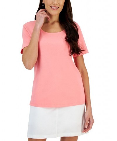 Petite Cotton Scoop-Neck Top Strawberry Pink $11.39 Tops