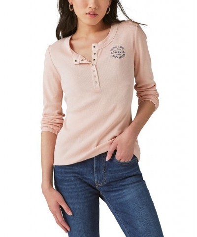 Women's Yellowstone Cowboys And Dreamers Cotton Henley Top Pink $31.28 Tops