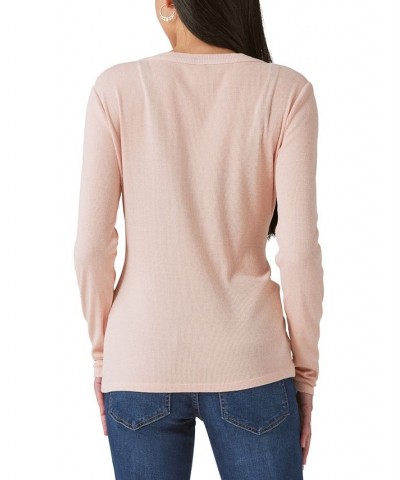 Women's Yellowstone Cowboys And Dreamers Cotton Henley Top Pink $31.28 Tops