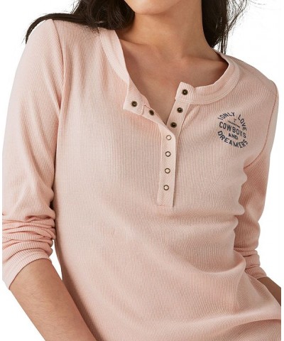 Women's Yellowstone Cowboys And Dreamers Cotton Henley Top Pink $31.28 Tops