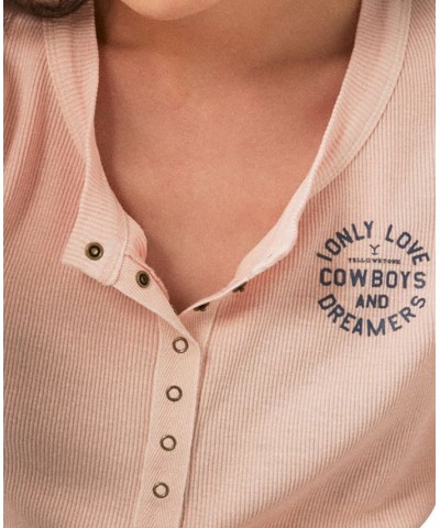 Women's Yellowstone Cowboys And Dreamers Cotton Henley Top Pink $31.28 Tops