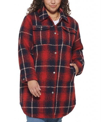 Plus Size Plaid Fleece-Lined Shirt Jacket Red $103.50 Coats