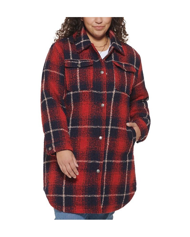 Plus Size Plaid Fleece-Lined Shirt Jacket Red $103.50 Coats