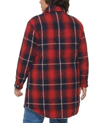 Plus Size Plaid Fleece-Lined Shirt Jacket Red $103.50 Coats