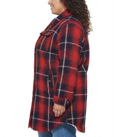 Plus Size Plaid Fleece-Lined Shirt Jacket Red $103.50 Coats