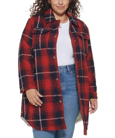 Plus Size Plaid Fleece-Lined Shirt Jacket Red $103.50 Coats