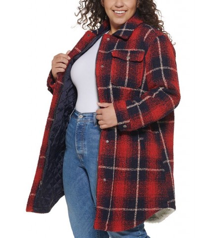 Plus Size Plaid Fleece-Lined Shirt Jacket Red $103.50 Coats