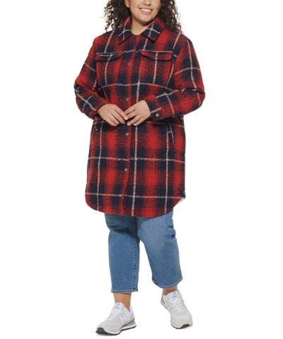 Plus Size Plaid Fleece-Lined Shirt Jacket Red $103.50 Coats