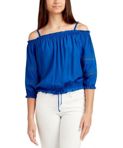 Juniors' Off-The-Shoulder Drawstring-Hem Top Cobalt Blue $24.50 Tops