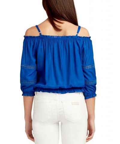 Juniors' Off-The-Shoulder Drawstring-Hem Top Cobalt Blue $24.50 Tops