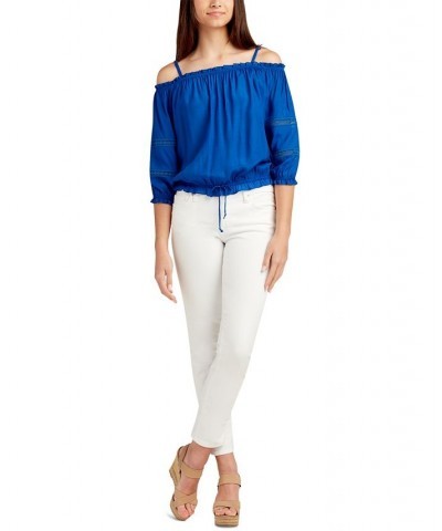 Juniors' Off-The-Shoulder Drawstring-Hem Top Cobalt Blue $24.50 Tops