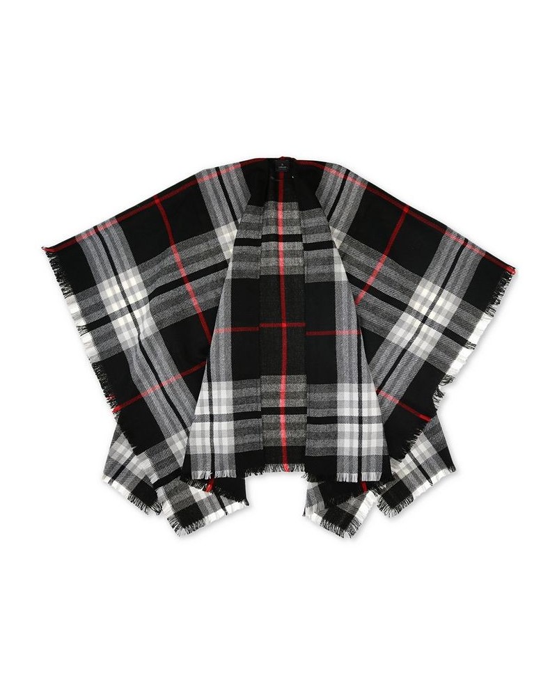 Women's Fringe-Trim Classic Plaid Kimono with Fringe Trim Black $27.55 Sweaters