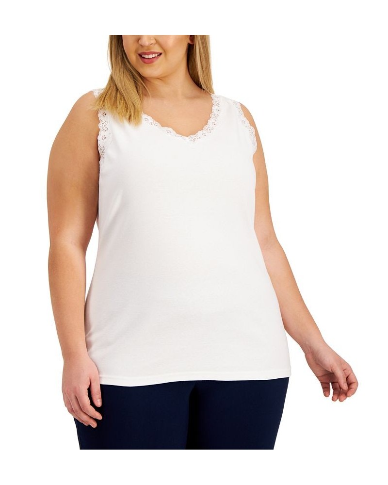 Plus Size Cotton Lace-Trim Top Bright White $9.59 Tops