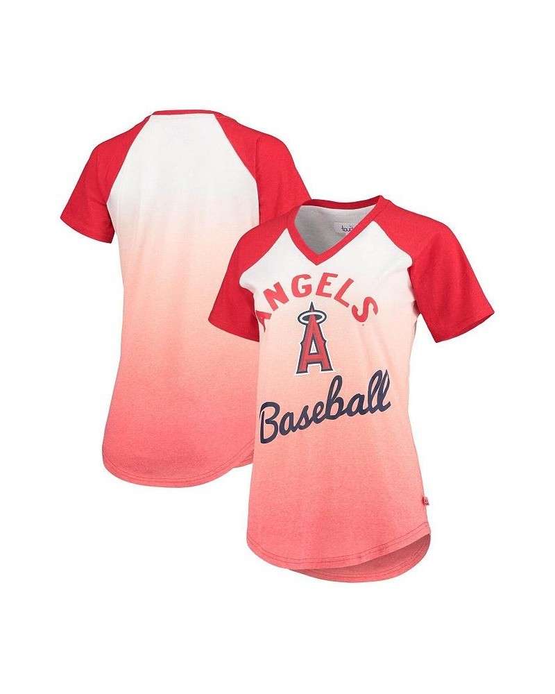 Women's Red White Los Angeles Angels Shortstop Ombre Raglan V-Neck T-shirt Red, White $31.19 Tops