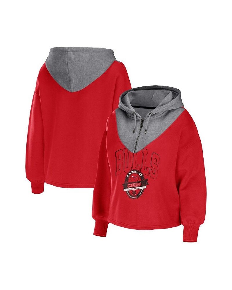 Women's Red Chicago Bulls Pieced Quarter-Zip Hoodie Jacket Red $45.89 Jackets