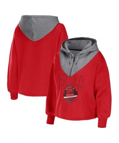 Women's Red Chicago Bulls Pieced Quarter-Zip Hoodie Jacket Red $45.89 Jackets