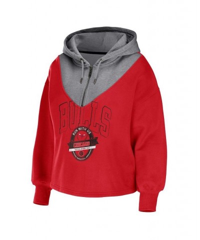 Women's Red Chicago Bulls Pieced Quarter-Zip Hoodie Jacket Red $45.89 Jackets