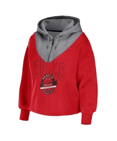 Women's Red Chicago Bulls Pieced Quarter-Zip Hoodie Jacket Red $45.89 Jackets