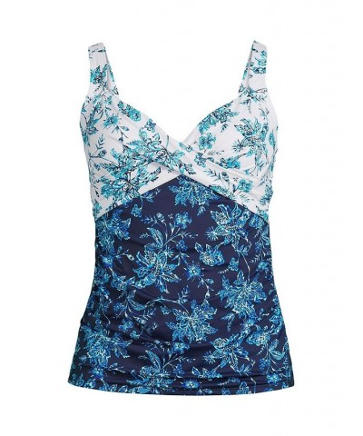 Women's Plus Size V-Neck Wrap Wireless Tankini Swimsuit Top Blue $49.26 Swimsuits