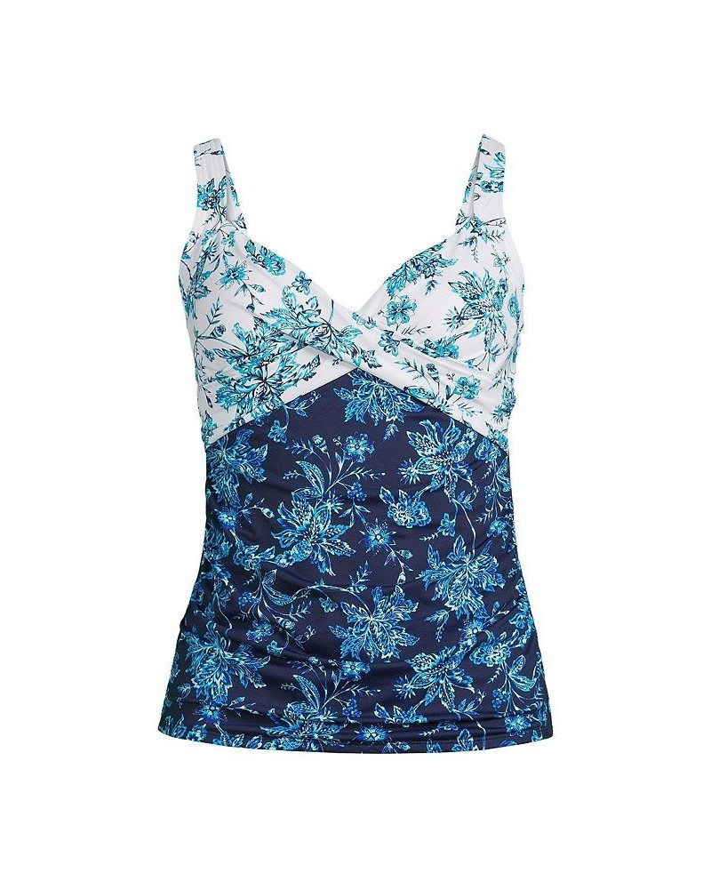 Women's Plus Size V-Neck Wrap Wireless Tankini Swimsuit Top Blue $49.26 Swimsuits