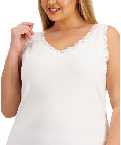 Plus Size Cotton Lace-Trim Top Bright White $9.59 Tops