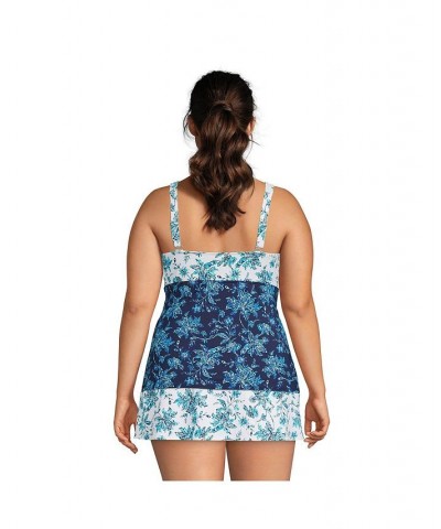 Women's Plus Size V-Neck Wrap Wireless Tankini Swimsuit Top Blue $49.26 Swimsuits