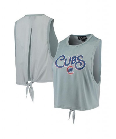 Women's Light Blue Chicago Cubs Open Back Twist-Tie Tank Top Light Blue $26.40 Tops