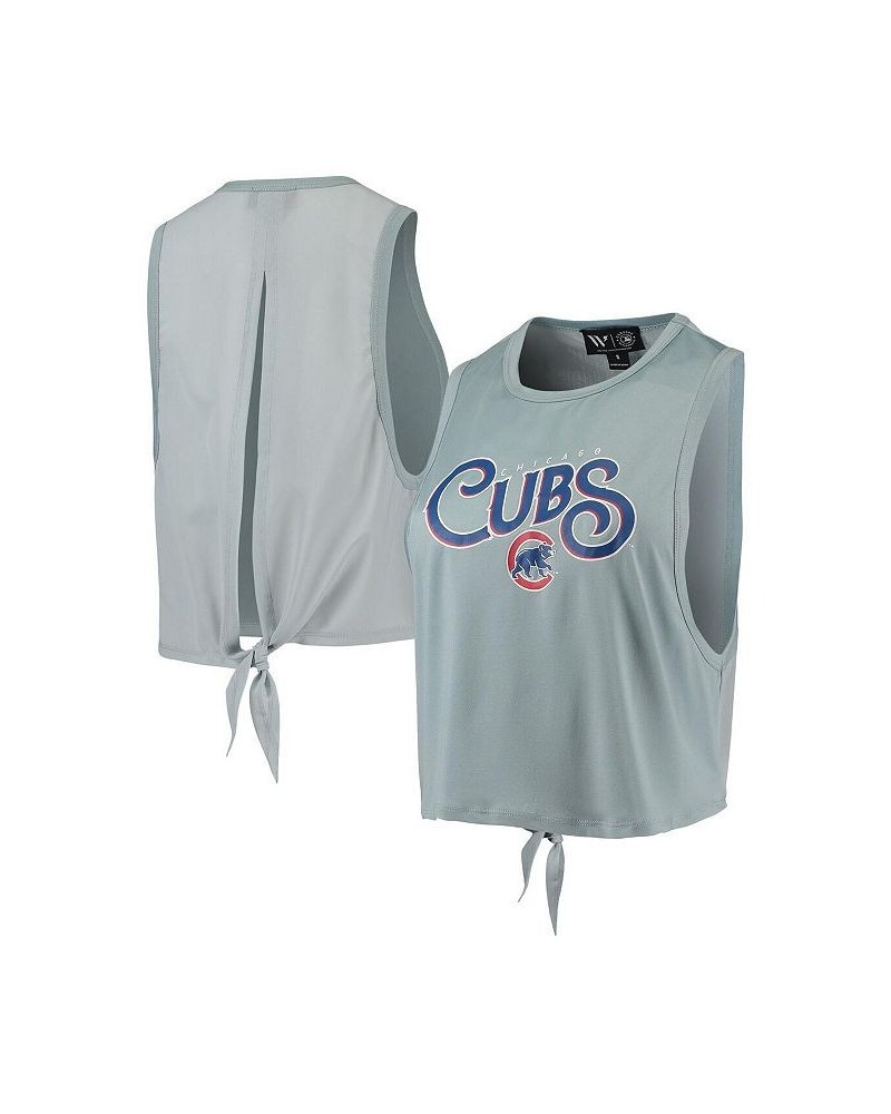 Women's Light Blue Chicago Cubs Open Back Twist-Tie Tank Top Light Blue $26.40 Tops