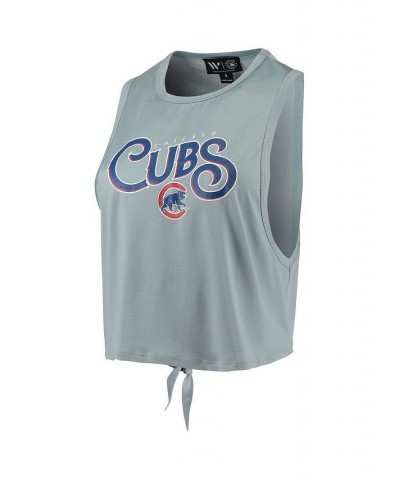 Women's Light Blue Chicago Cubs Open Back Twist-Tie Tank Top Light Blue $26.40 Tops