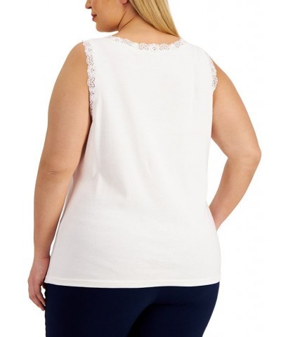 Plus Size Cotton Lace-Trim Top Bright White $9.59 Tops