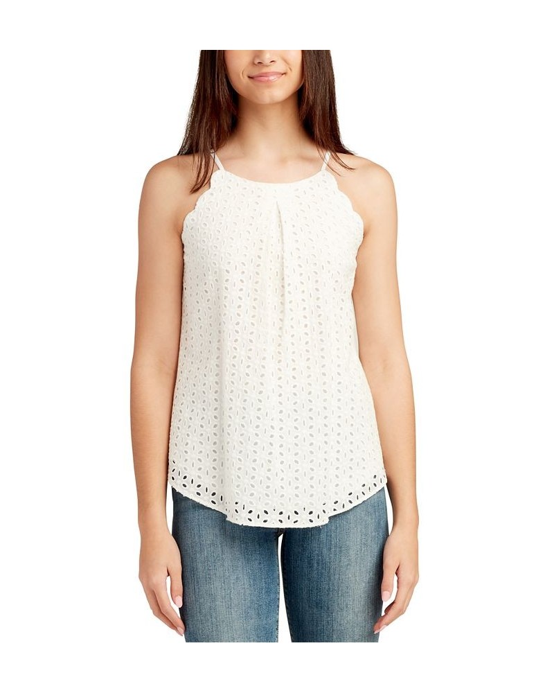 Juniors' Eyelet-Detail Rounded-Hem Tank Top White $25.48 Tops