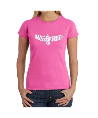 Women's Word Art T-Shirt - Wild and Free Eagle Pink $14.40 Tops