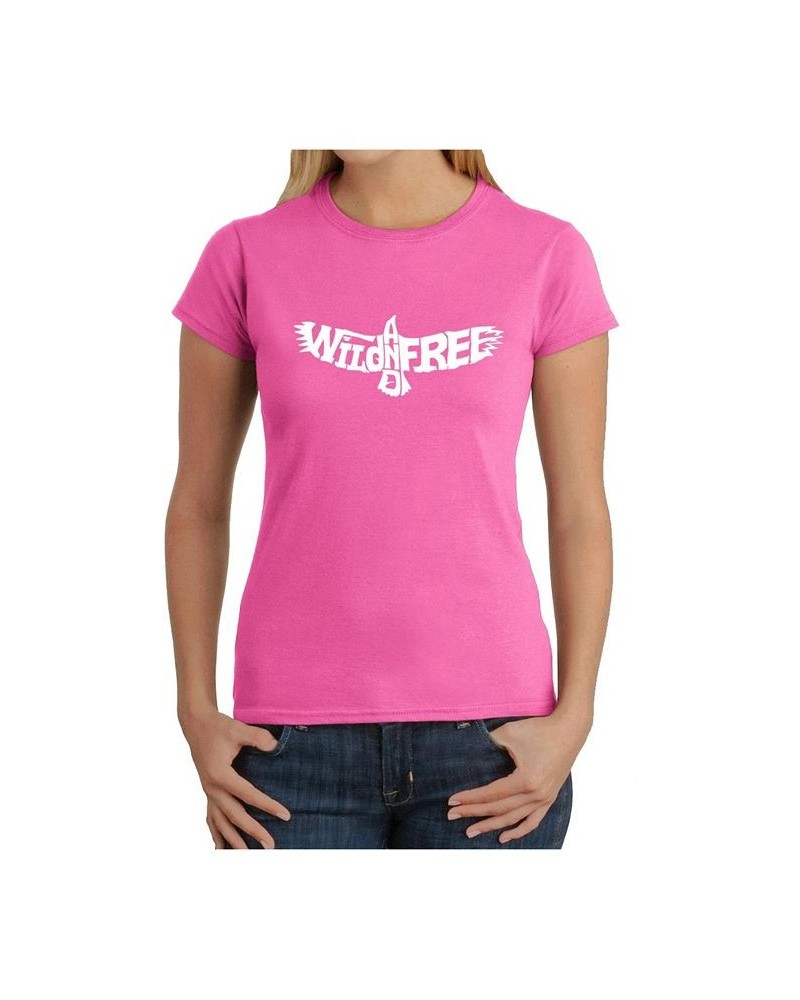 Women's Word Art T-Shirt - Wild and Free Eagle Pink $14.40 Tops