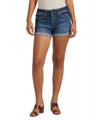 Women's Suki Mid-Rise Button-Fly Denim Shorts Indigo $37.40 Shorts