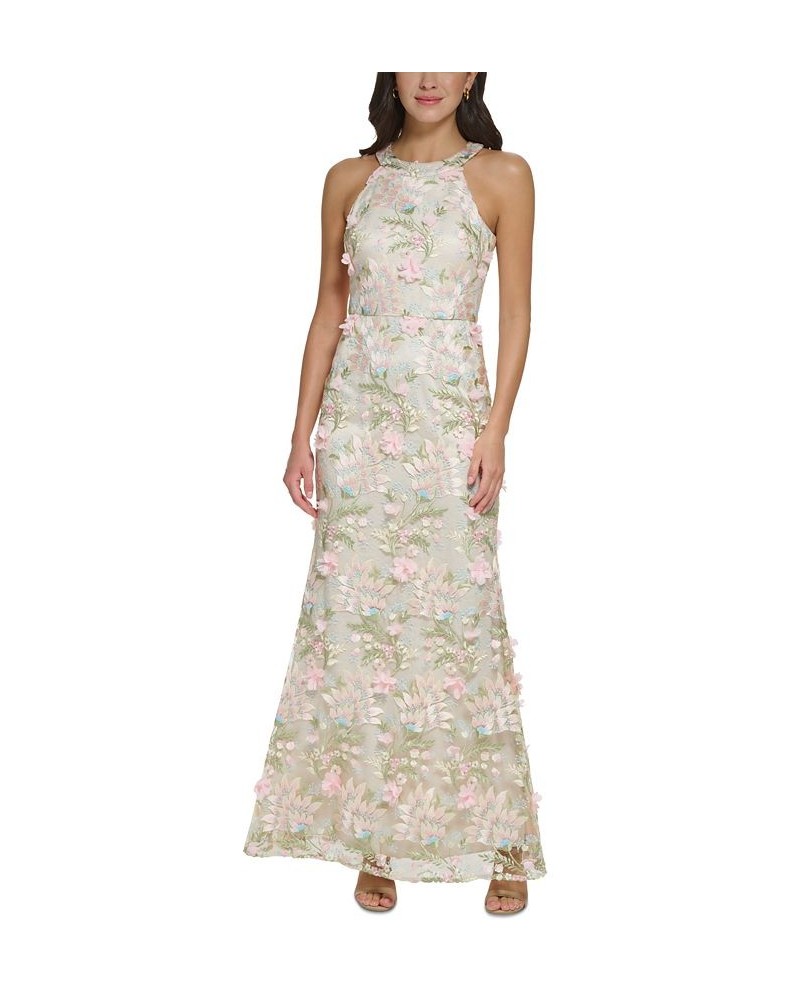 Women's Halter-Neck Floral-Embroidered Gown Pink Champagne $153.94 Dresses