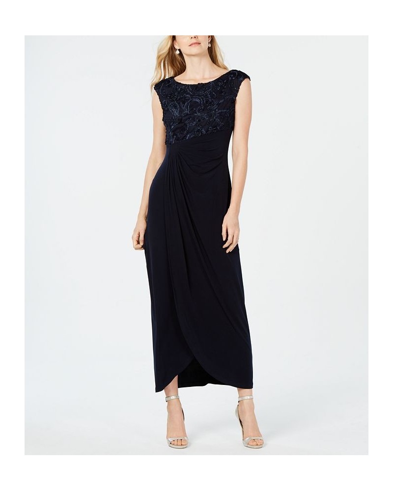 Petite Soutache Faux-Wrap Gown Navy $39.60 Dresses