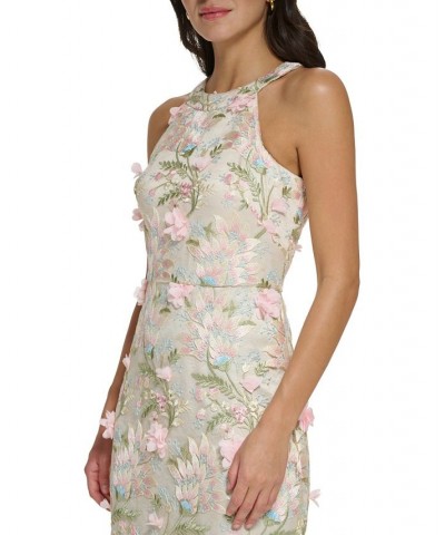 Women's Halter-Neck Floral-Embroidered Gown Pink Champagne $153.94 Dresses