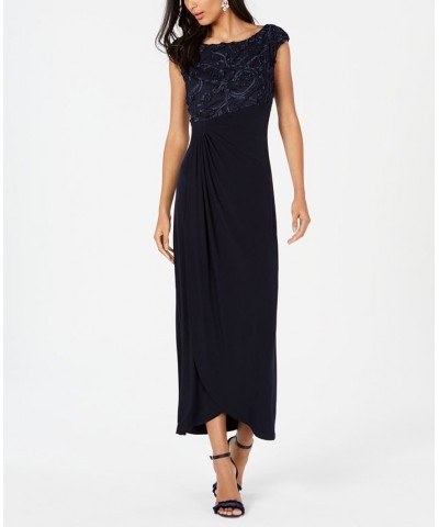 Petite Soutache Faux-Wrap Gown Navy $39.60 Dresses