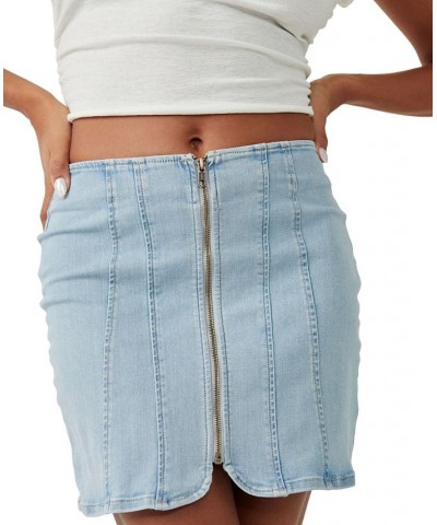 Women's Layla Denim Zip-Front Mini Skirt Starwash $35.88 Skirts