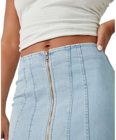 Women's Layla Denim Zip-Front Mini Skirt Starwash $35.88 Skirts