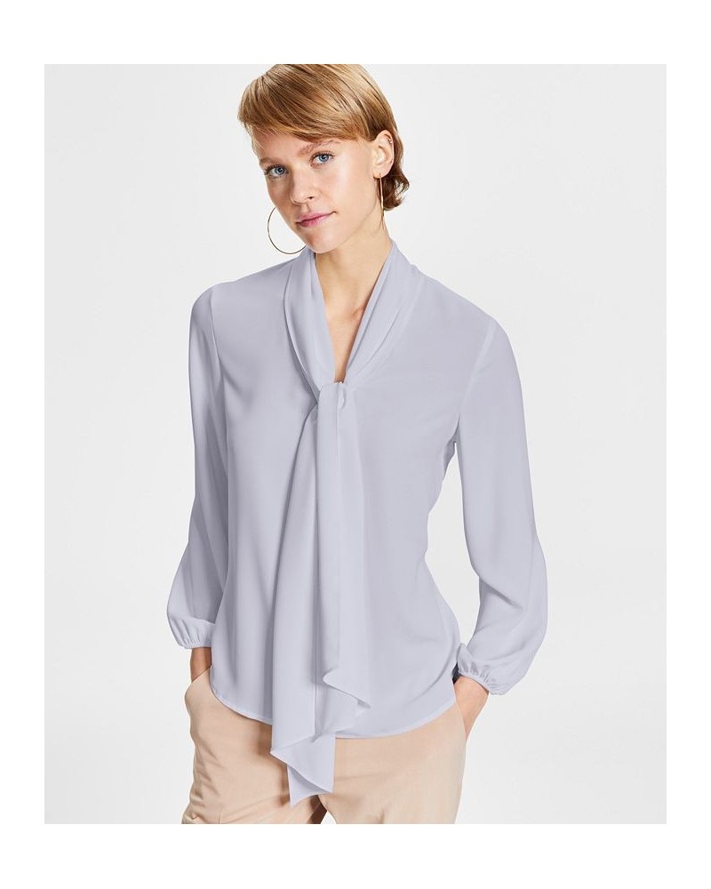 Women's Bow-Tie Long-Sleeve Blouse Moonstone $22.62 Tops