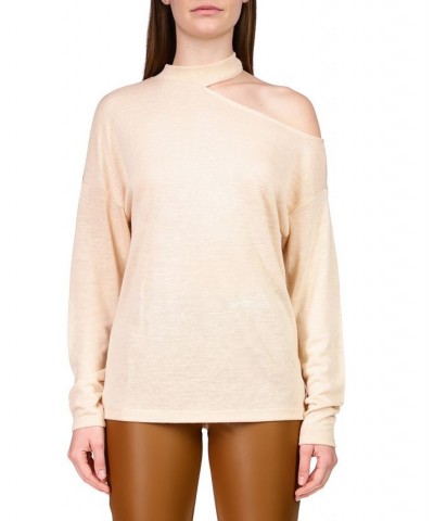 Women's Full Time Lover Cold-Shoulder Top Tan/Beige $18.77 Tops