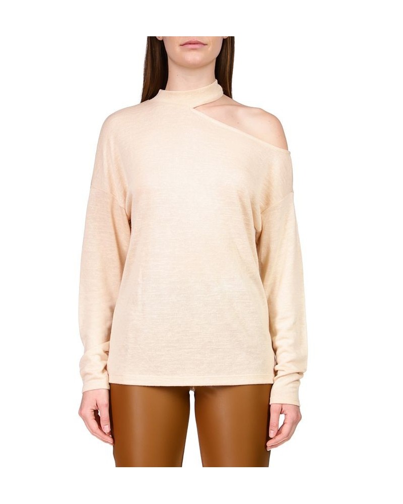 Women's Full Time Lover Cold-Shoulder Top Tan/Beige $18.77 Tops