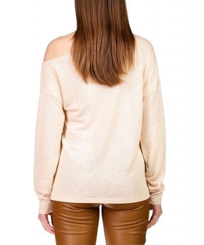 Women's Full Time Lover Cold-Shoulder Top Tan/Beige $18.77 Tops