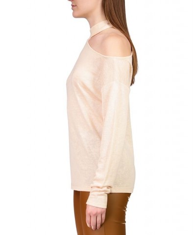 Women's Full Time Lover Cold-Shoulder Top Tan/Beige $18.77 Tops