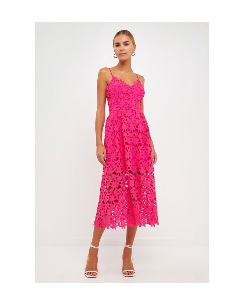 Women's Lace Cami Midi Dress Fuchsia $37.40 Dresses