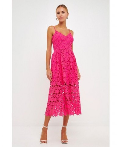 Women's Lace Cami Midi Dress Fuchsia $37.40 Dresses